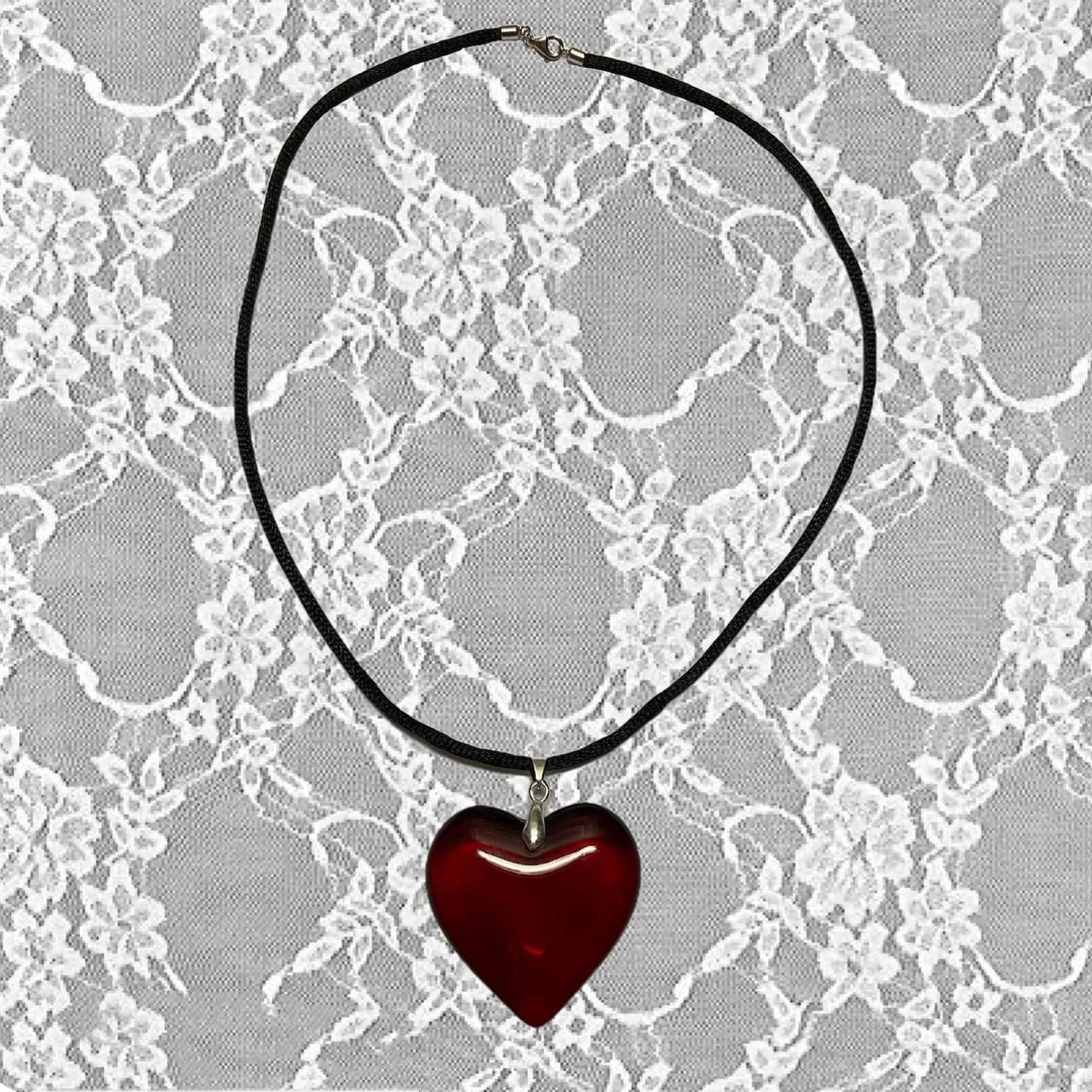 Collier cœur rouge Y2k pour femmes, mode Vintage, grands cœurs, pendentifs, chaîne en corde, cadeau 