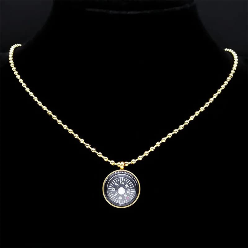Collier boussole de chercheur de voyage de voile pour femmes et hommes, bijoux de marin en acier ino