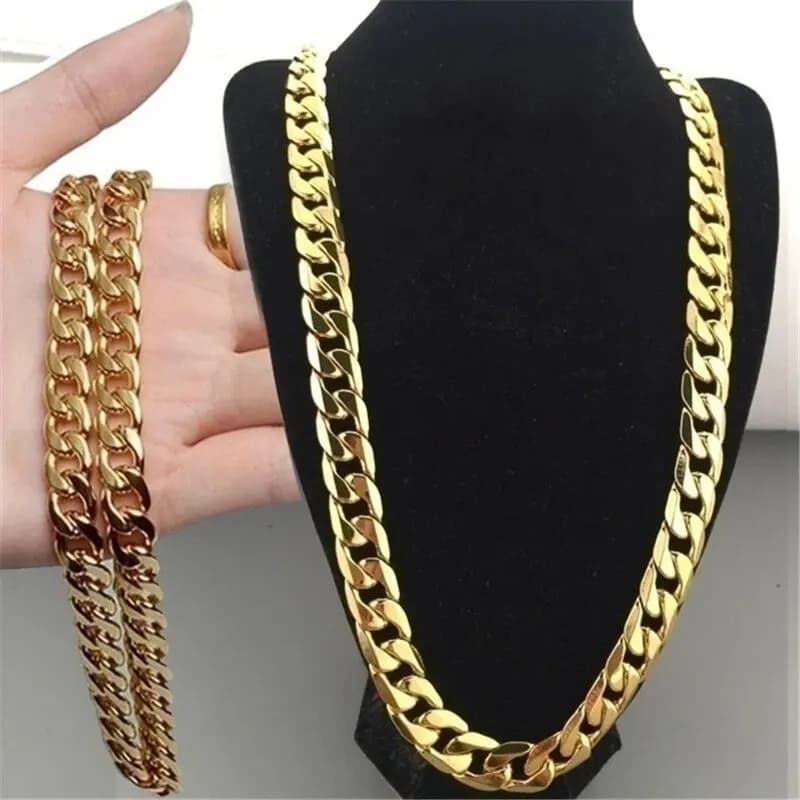 Collier classique en chaîne à serrure lisse de haute qualité pour femmes, couleur or, lien épais, bi