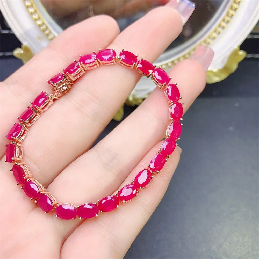 Bracelet Original en argent Sterling S925, or Rose, pour femme, bijou de fête, rubis naturel, haute 