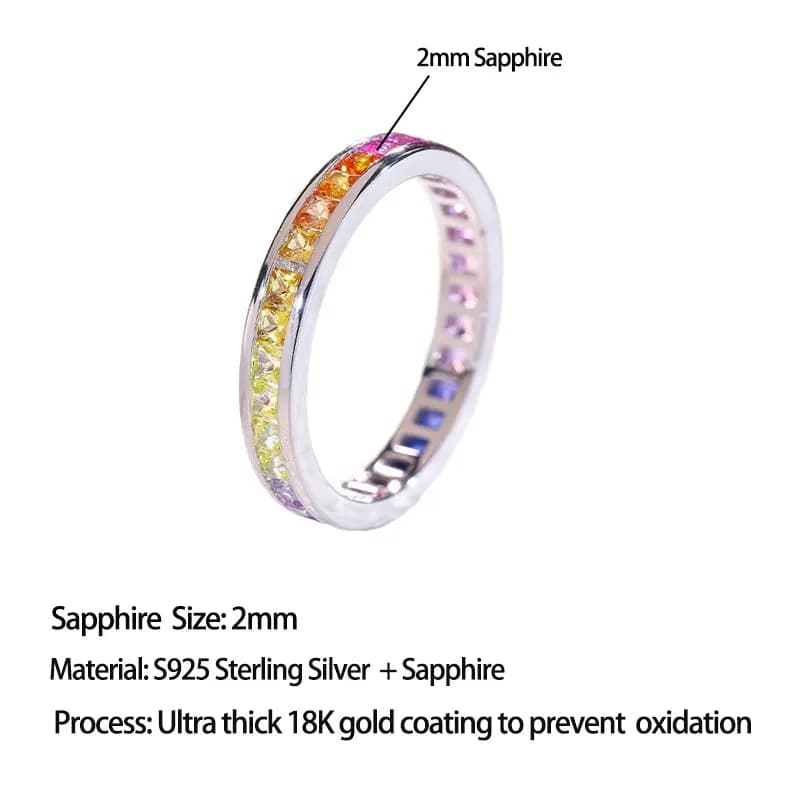 Bague en argent S925 LinkerLove avec saphir arc-en-ciel, coupe princesse, pierres précieuses multico