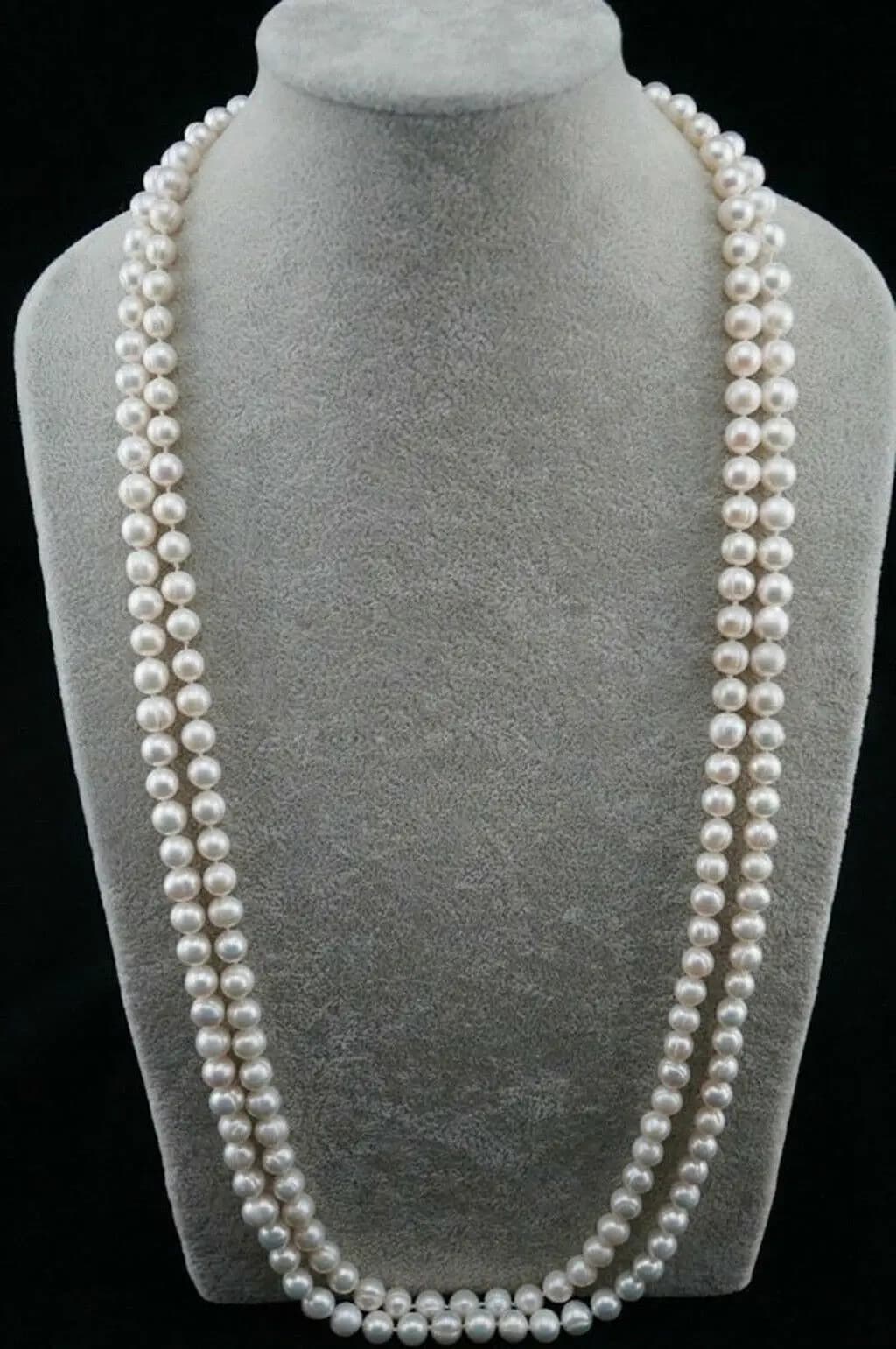 Magnifique collier de perles blanches akoya naturelles AAAA + 7-8mm, 2 rangées, 18 pouces, bijoux ex
