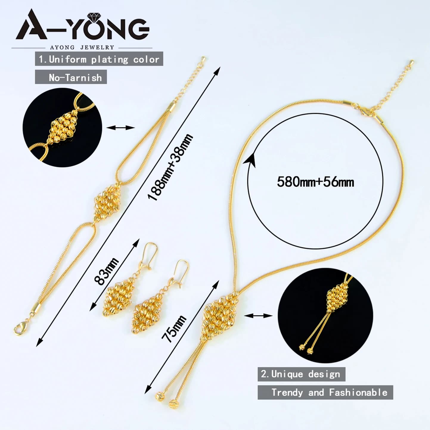 Ensemble de bijoux en perles d'or arabe plaqué or 21 carats pour femmes de dubaï, collier de mariage