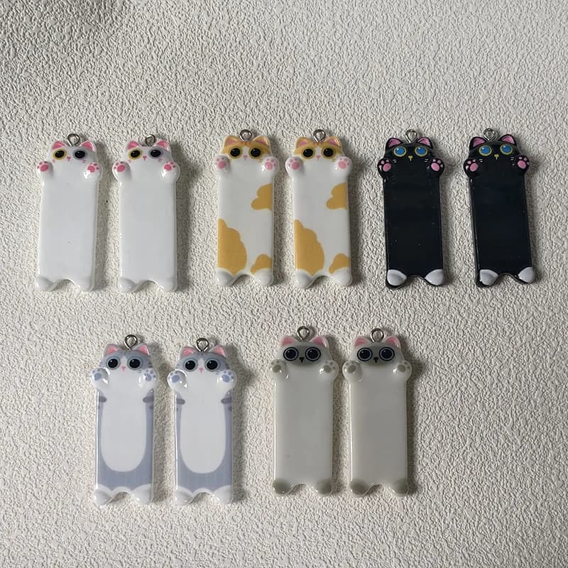 Pendentif chat Long mignon, 10 pièces, pour la fabrication de bijoux, breloques animaux en résine Ka