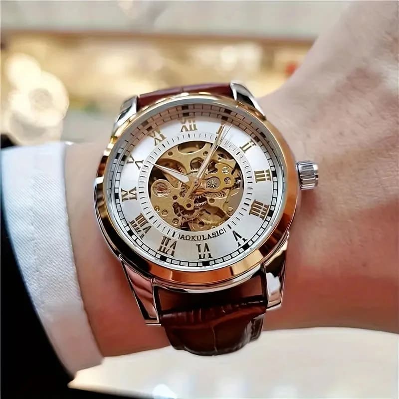 Montre mécanique automatique pour homme : Montre mécanique automatique pour homme, élégante, de luxe