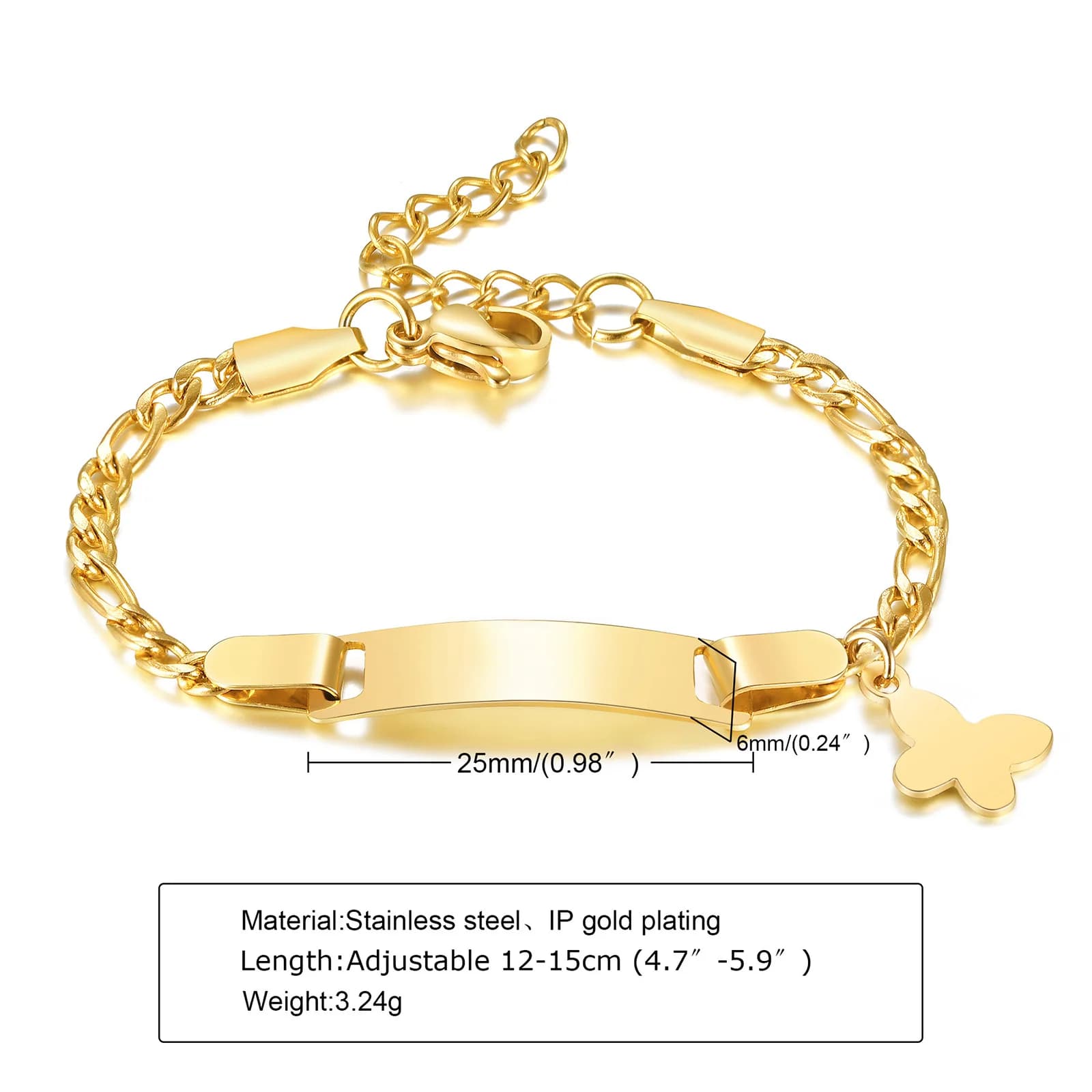 Bracelet d'identification d'enfant personnalisé, bracelet de nom personnalisé en acier inoxydable pl