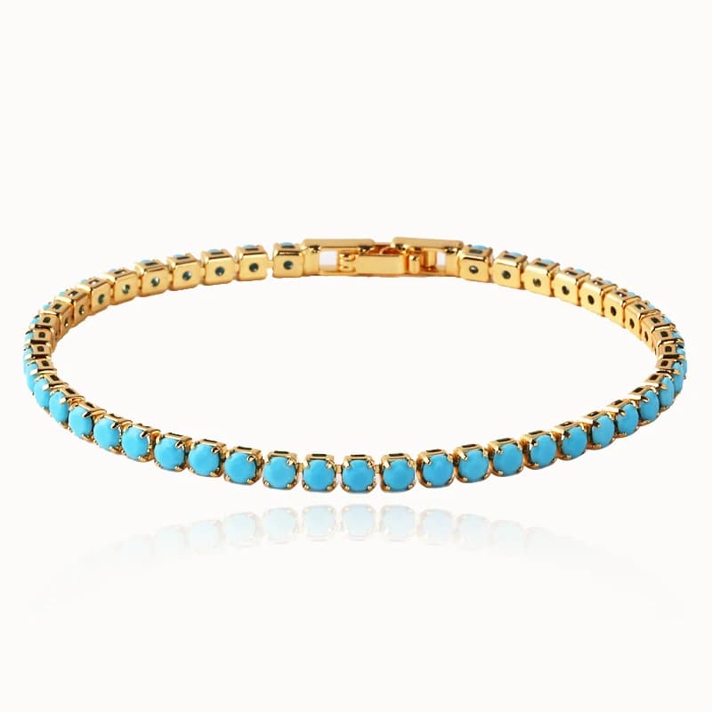 Collier chaîne de Tennis en pierre naturelle glacée, bleu Turquoise, 3mm, CZ, 1 rangée, Hip Hop, ras