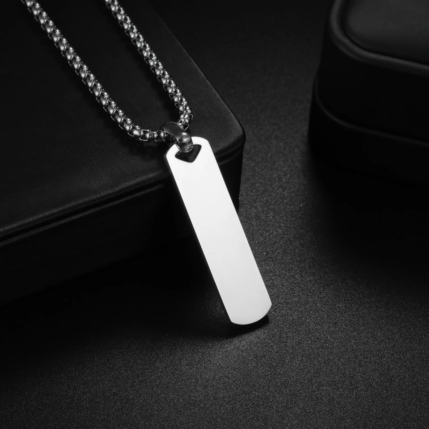 Collier de barre carrée gravé au Laser pour hommes et femmes, nom personnalisé, yeux, Photo, pendent