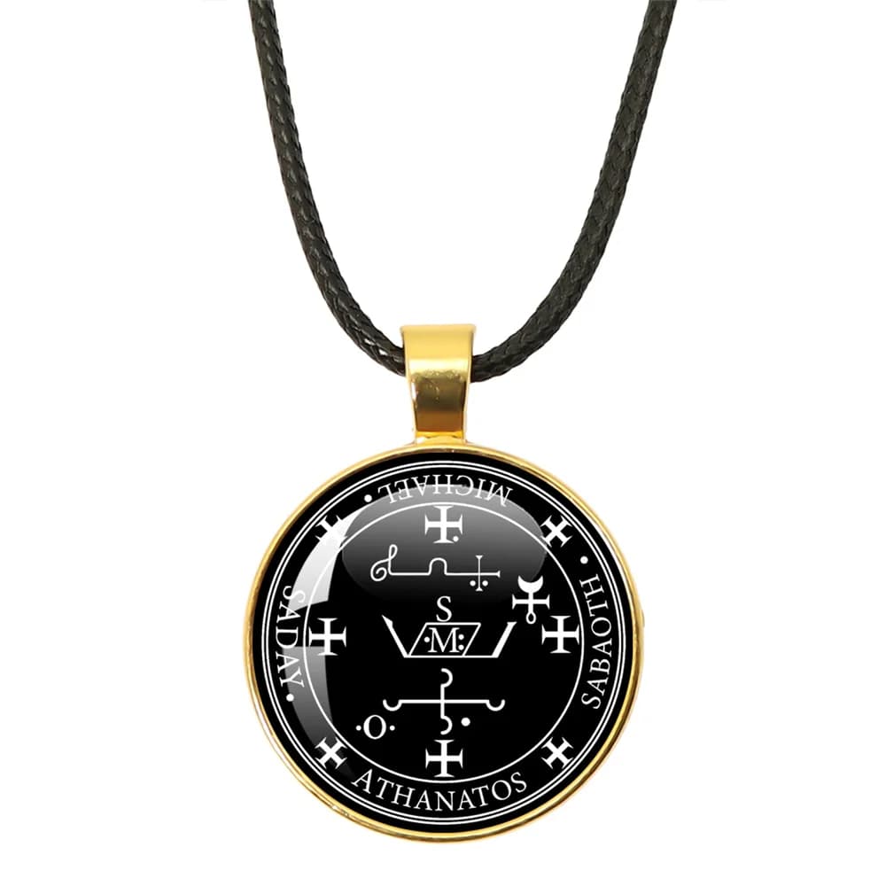 Collier en corde de cuir avec médaille sceau des sept archanges, pendentif Michael Raziel Uriel Gabr