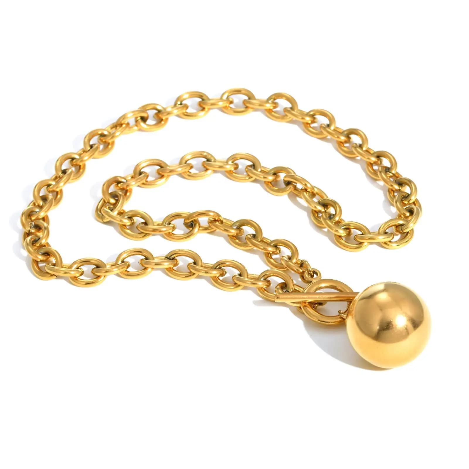 Collier pendentif boule pour femmes, collier à bascule OT à chaîne épaisse plaquée or, bijoux en aci