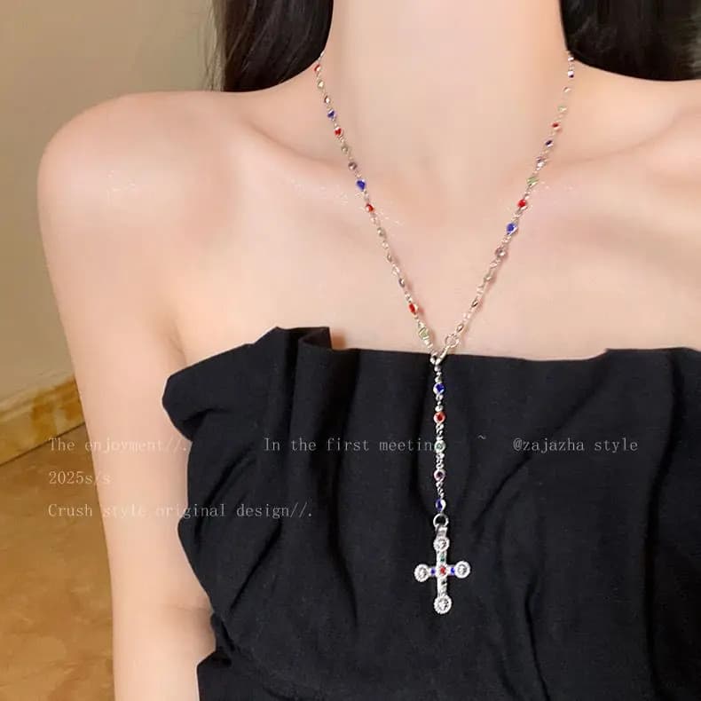 Collier bohème en forme de Y, longue chaîne colorée en or et argent pour femmes, bijoux cadeau de fê