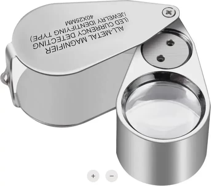 Loupe à bijoux illuminée par LED UV 40X avec construction métallique et verre optique