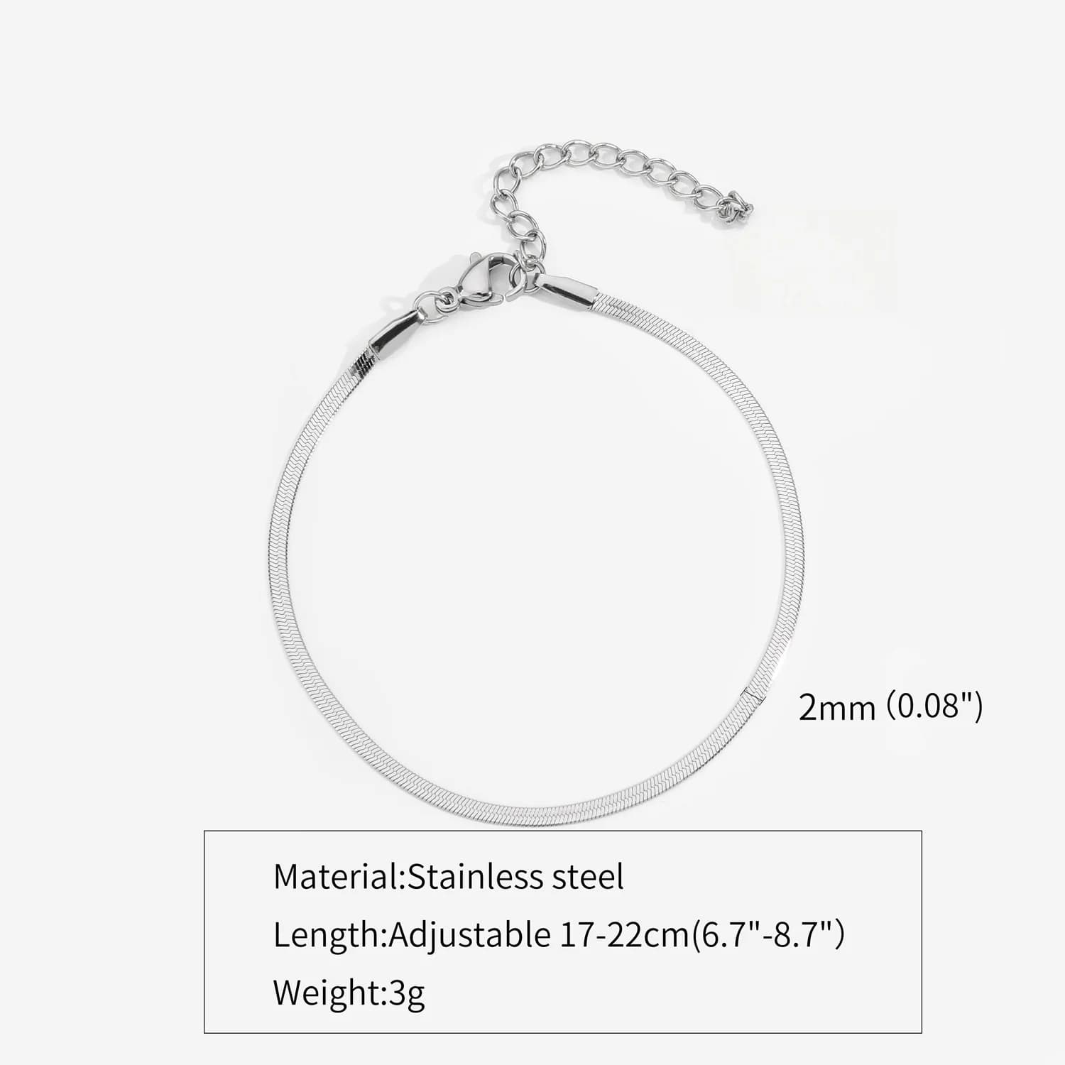 Bracelet à chaîne plate en acier inoxydable pour hommes et femmes, couleur argent de 3mm, Simple, bi