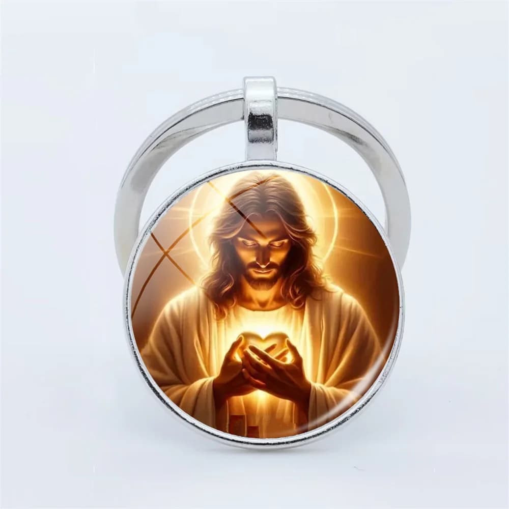 Porte-clés pendentif jésus, pierres précieuses du temps, verre, cristal ovale, voiture pour hommes, 