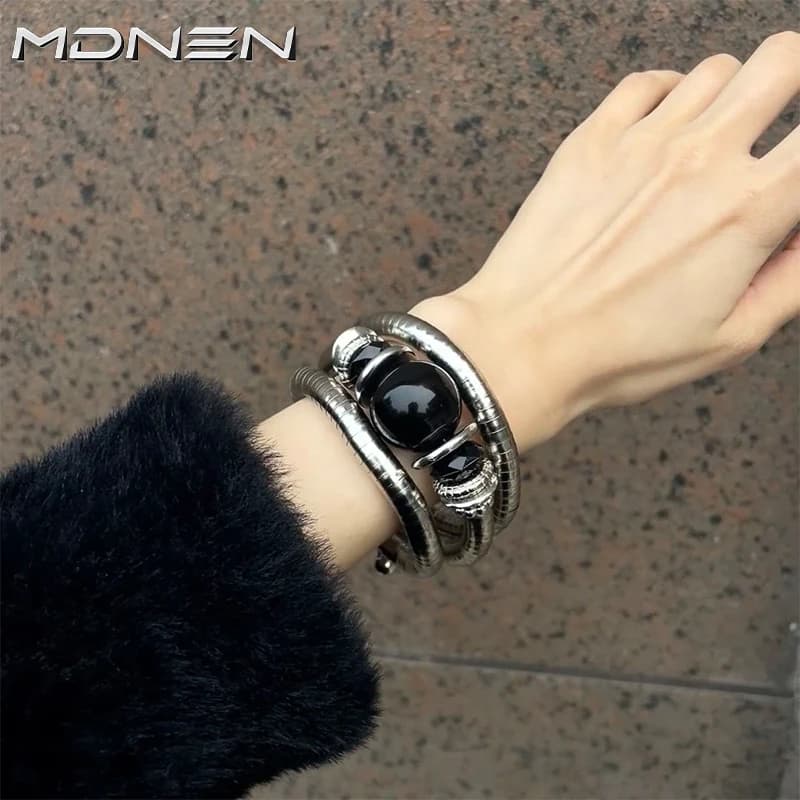 Bracelet extensible en Agate noire, Style rétro, bijoux pour hommes et femmes, cadeau de fête, nouve