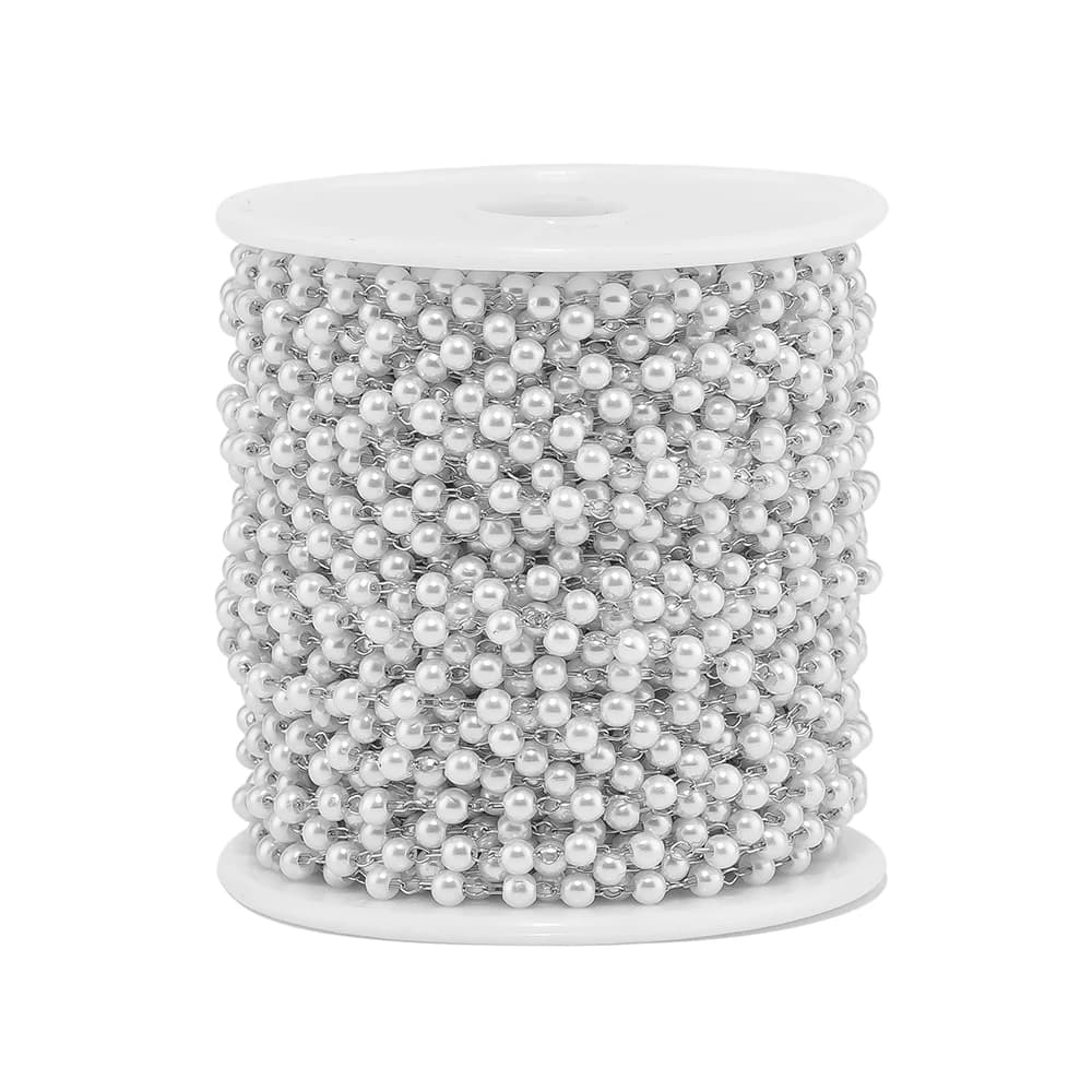 Chaînes de perles blanches plaquées or en acier inoxydable de 2 mètres, pour la fabrication de colli