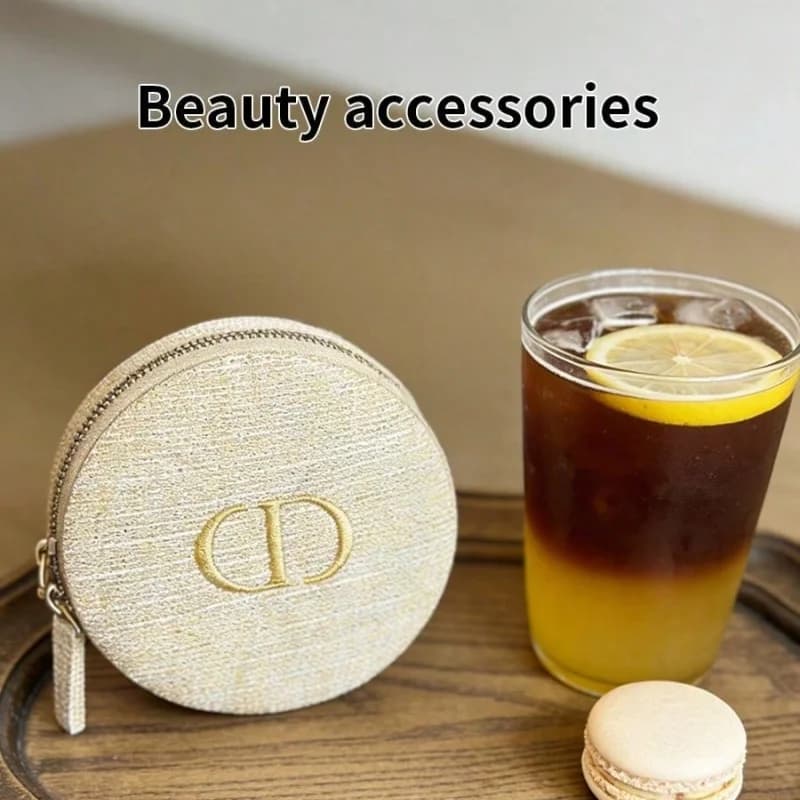 Sac Dior, boîte à bijoux ronde dorée avec sac à cordon, mini pochette de rangement pour rouges à lèv