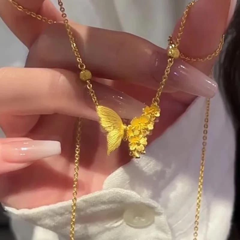Colliers en or avec perles brossées dorées, fleurs et papillons pour femmes, bijoux de mode, accesso