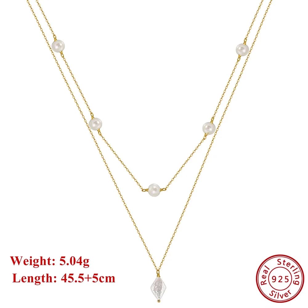 EFFIE QUEEN Collier en argent sterling 925 à deux couches en forme de Y avec pendentif en perles d'e