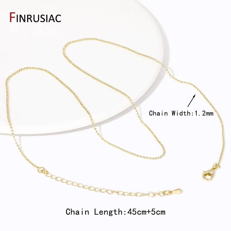 Collier à chaîne à billes de 1,2 mm avec fermoir mousqueton, chaîne fine en laiton plaqué or 18 cara