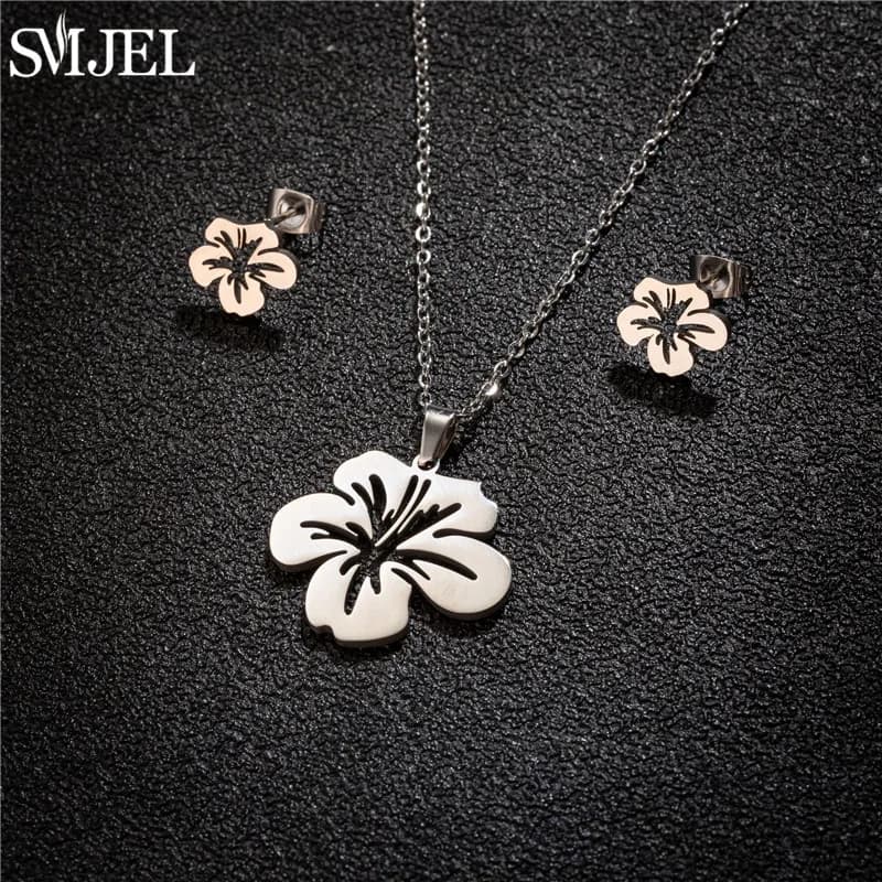 SMJEL – collier fleur de lys en acier inoxydable pour femmes et filles, ensemble de bijoux dorés, bo