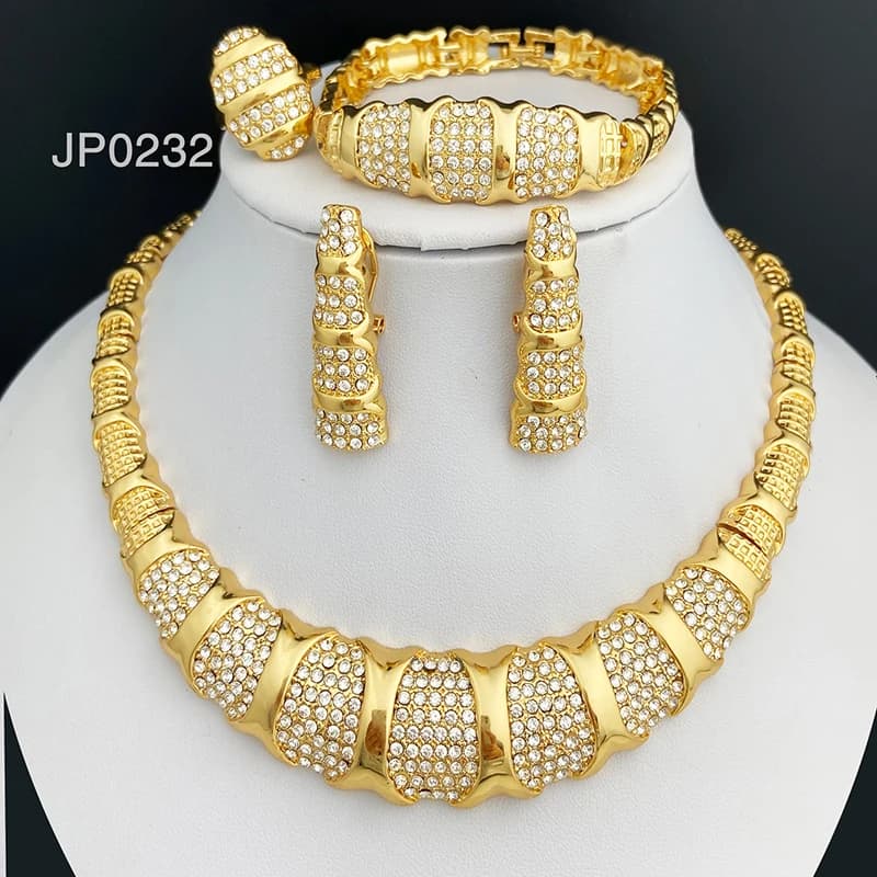 Ensemble de bijoux de luxe plaqué or 18 carats pour femme, collier, boucles d'oreilles, bracelet et 