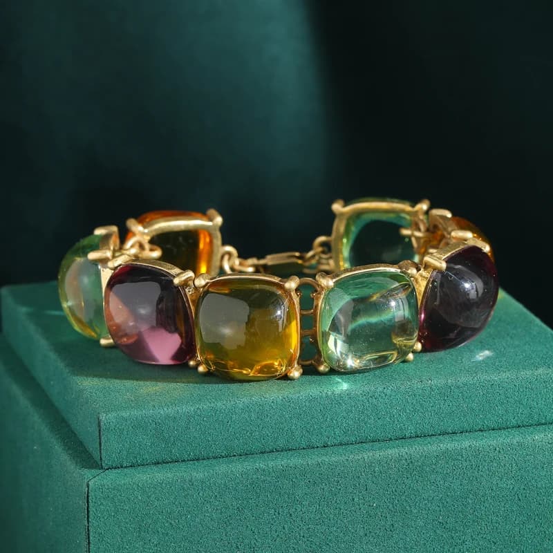 Bracelet en ambre multicolore plaqué or 18 carats, bijoux classiques élégants pour cadeau de mariage