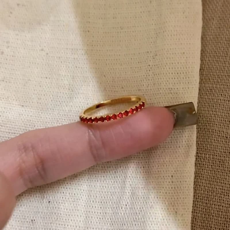 ANENJERY – bague fine en Zircon rouge pour femmes, couleur or, Design de luxe simple, bijoux délicat