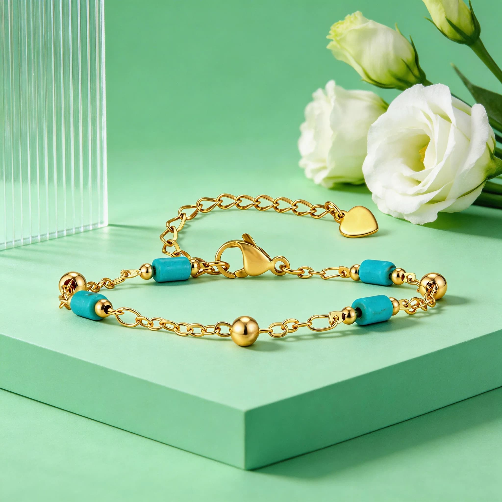 Collier ras du cou Hip Pop avec perles turquoise pour femme, chaîne perlée plaquée or, bijou tendanc