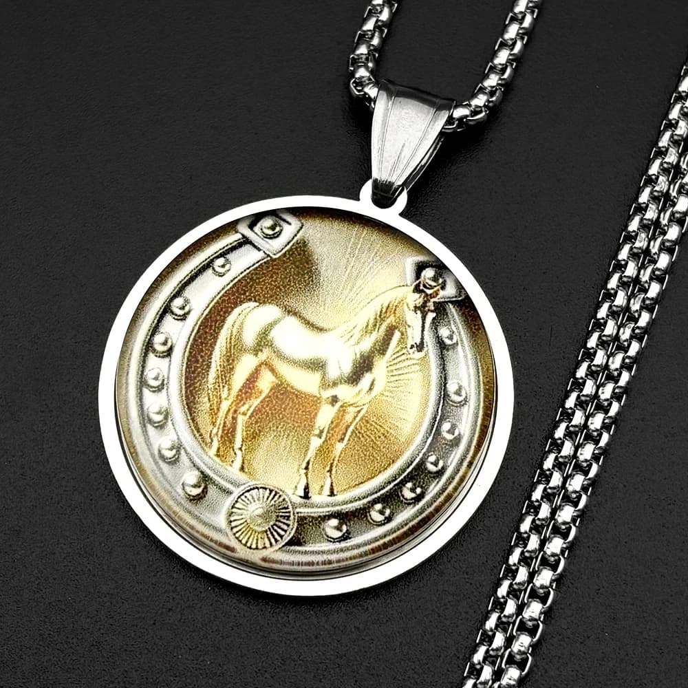 Collier fer à cheval en acier inoxydable pour femmes et hommes, avec pendentif en verre, style weste