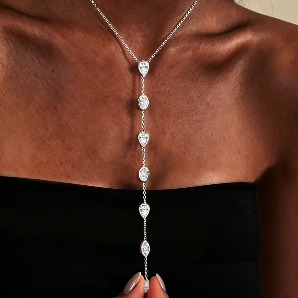 Collier Lariat Multi-Formes en Moissanite pour Femme, en Argent S925, Serti Clos, avec Pendentif Lon