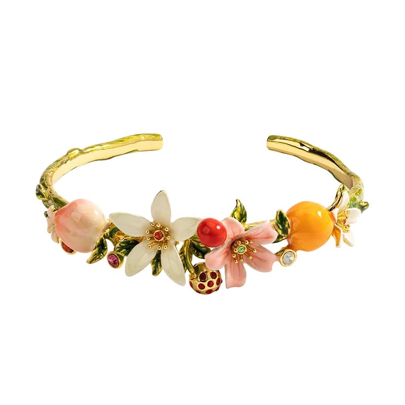 Bracelets ajustables JUICY GRAPE, série fruits (pêches, oranges, cerises, fleurs), bracelet en émail