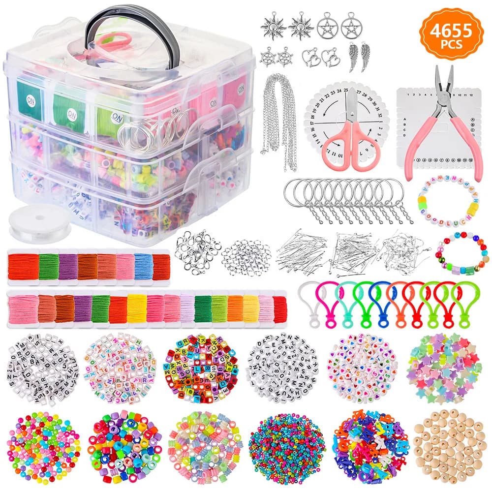 Kit de fabrication de bijoux DIY – Perles, breloques et outils pour colliers, bracelets, porte-clés,