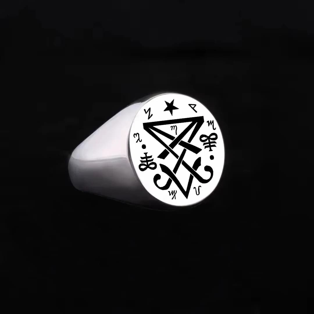 Bague en acier inoxydable R706 Luciferianisme Sigil de Lucifer Occulte Amulette Sorcellerie Symbole 