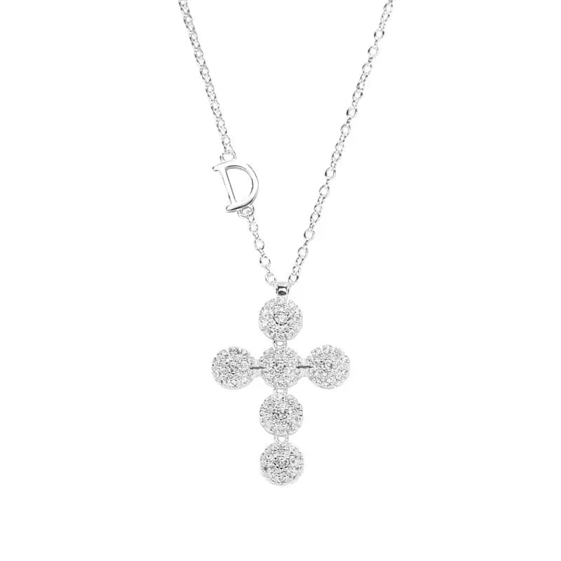 Collier croix en argent Sterling S925 pour femmes, plein de diamants scintillants, haut de gamme, bi