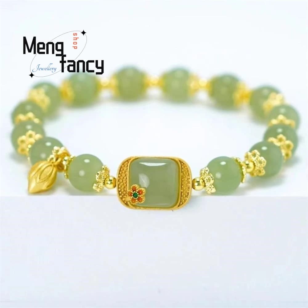 Bracelet en Jade Hetian naturel, carré, sucre, Lotus, exquis, élégant, rétro, Style chinois, Sexy, p