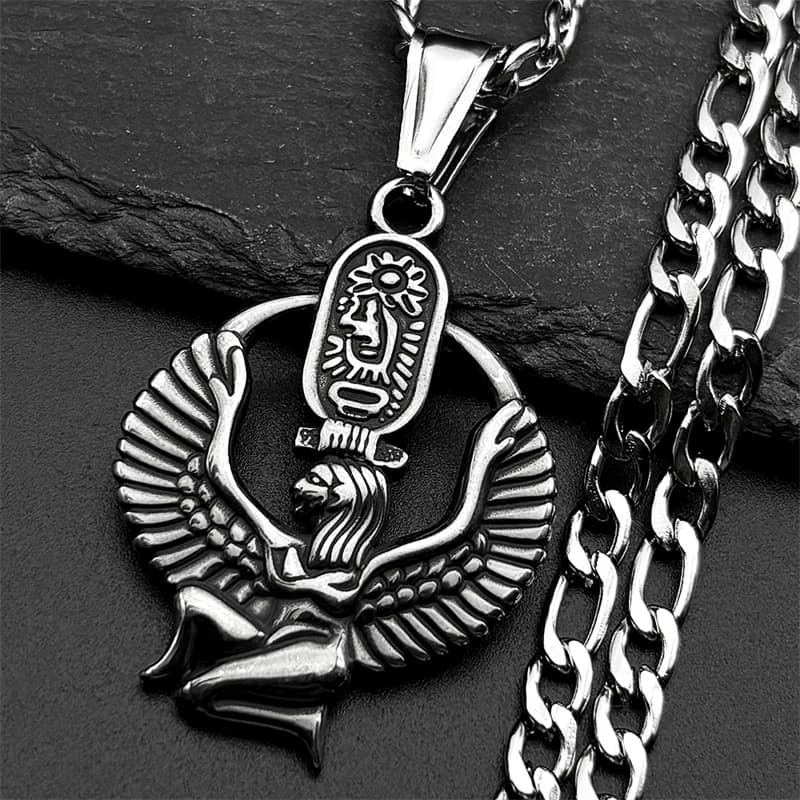 Collier symbole de déesse de la vie égyptien Isis pour femmes et hommes, en acier inoxydable, couleu
