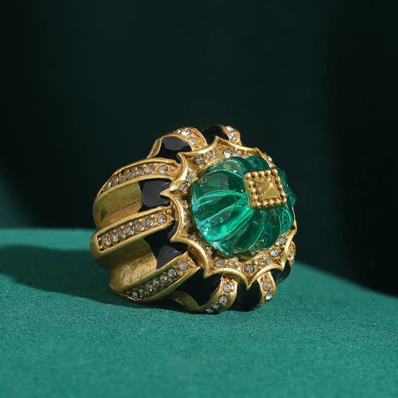 Bagues Vintage en cristal bleu citrouille, bijoux à doigts ouverts, goutte d'huile noire, accessoire