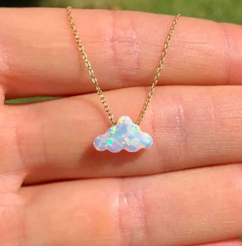 Collier opale nuage pour femmes et adolescentes, bijoux en opale synthétique, cadeaux pour elle