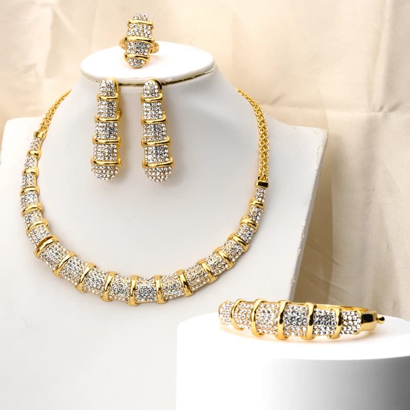 Ensembles de bijoux ensoleillés pour femmes, Design italien, dubaï, couleur or, nœuds en bambou, col