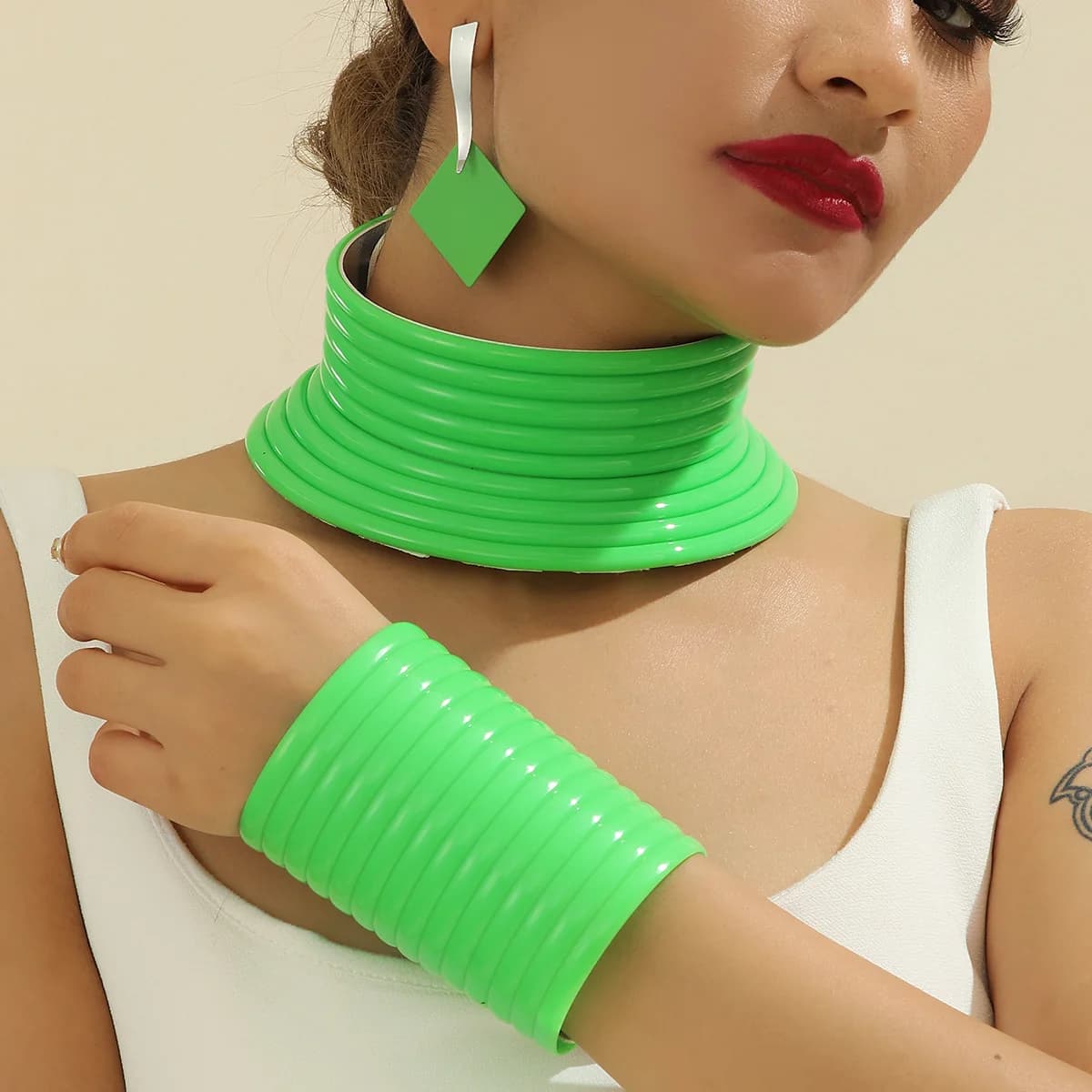 UDDEIN Vintage déclaration collier boucles d'oreilles Bracelet ensembles couleur rose en cuir bijoux