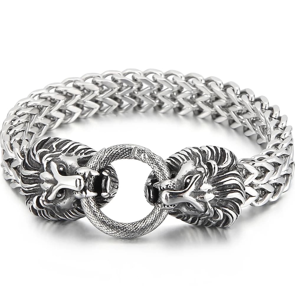 Bracelet tête de dragon et crâne steampunk pour homme, étanche, couleur or 18 carats, acier inoxydab
