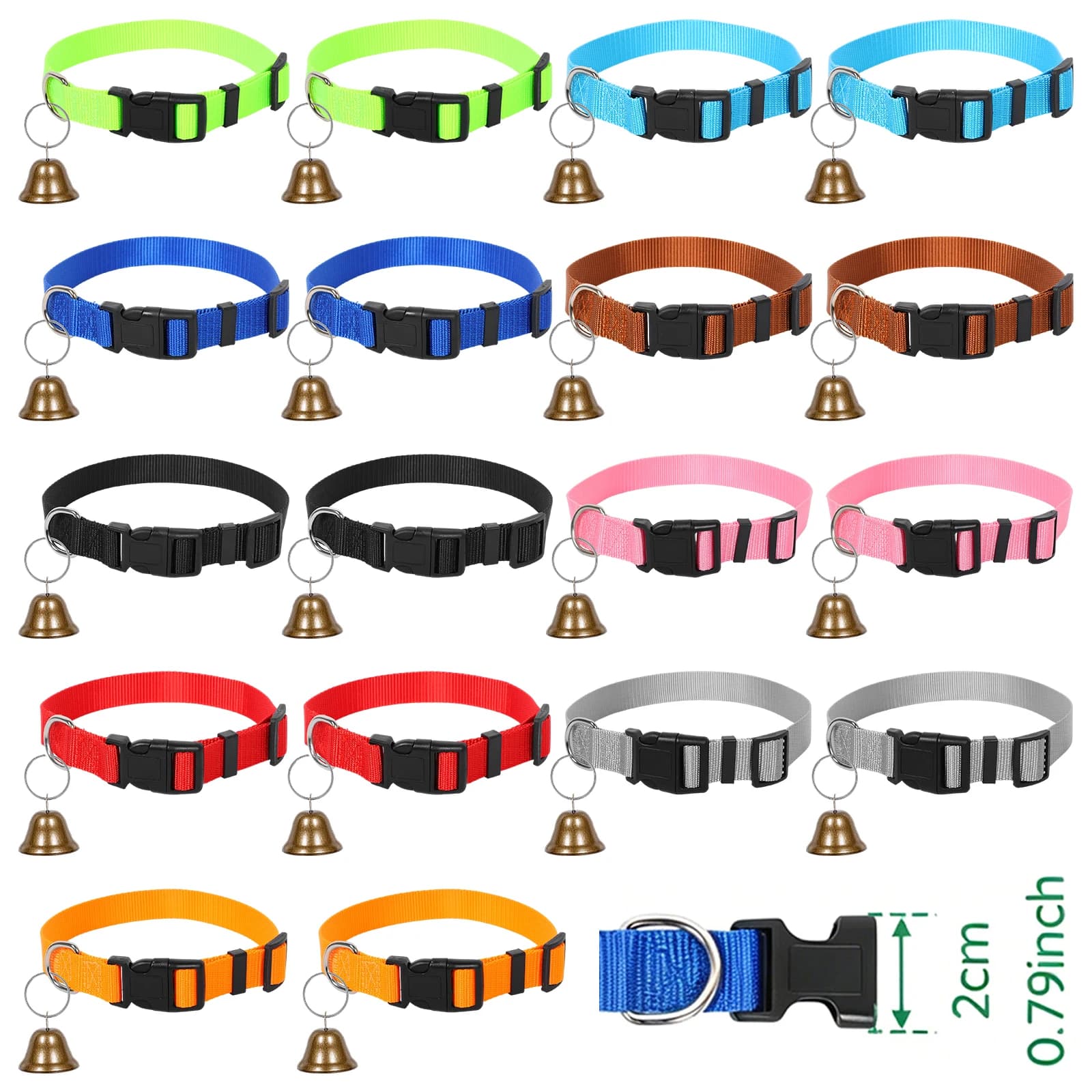 Lot de 18 colliers pour chèvres avec clochettes, ensemble de colliers réglables en nylon, clochettes