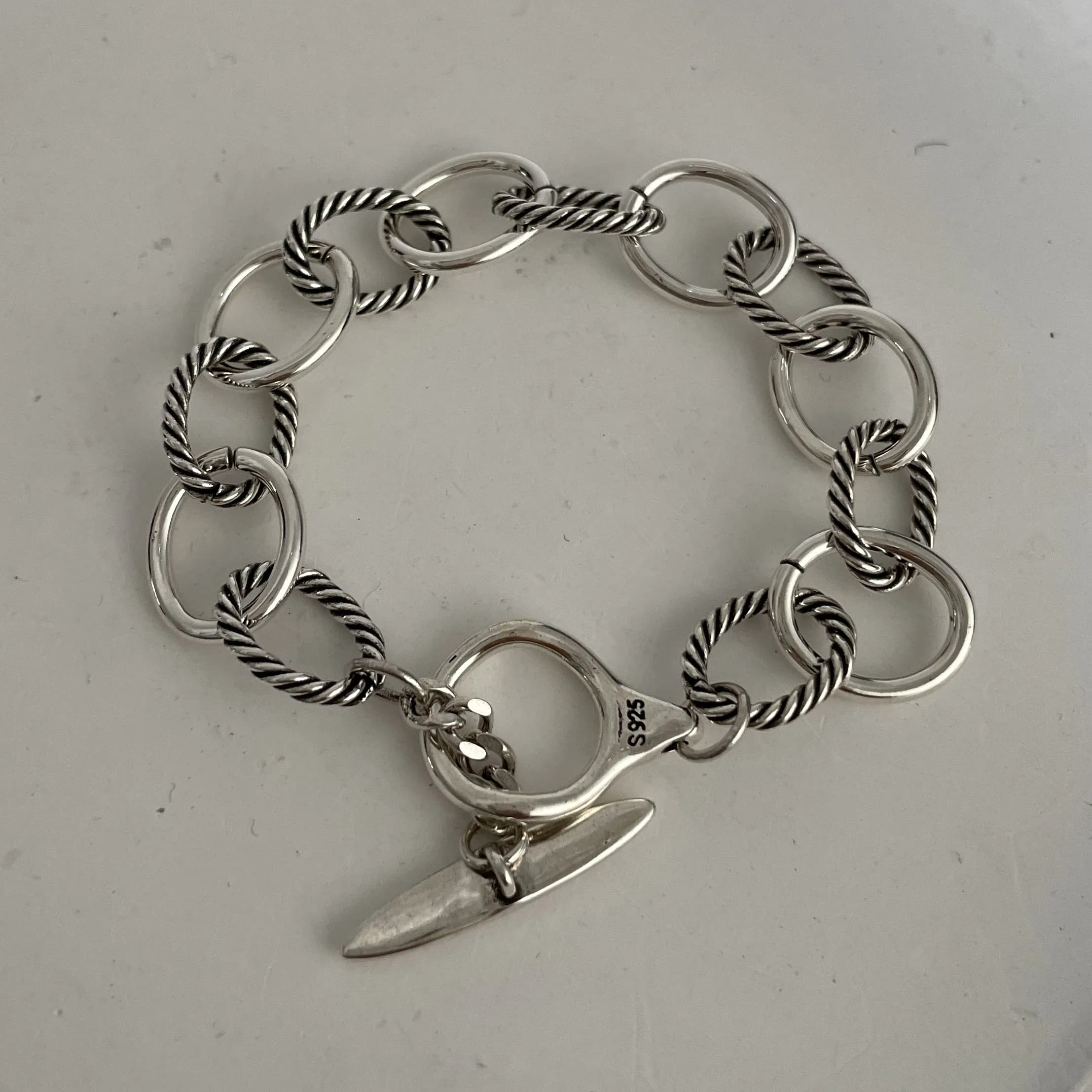 Bracelet en métal en argent regardé 100% pour femme, fait à la main, rétro simple, bracelet en forme