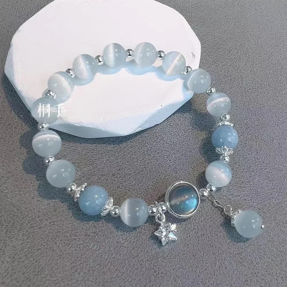 Bracelet à pampilles en chaîne étoile pour femmes, Design de Niche, perles de cristal bleu fantaisie
