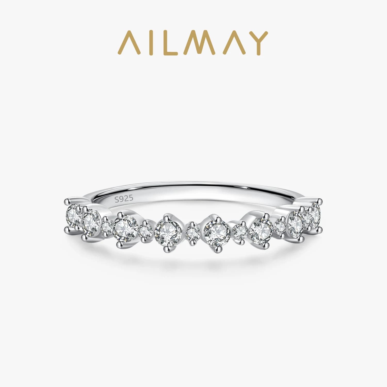 Ailmay classique 100% 925 argent Sterling 5A zircone éblouissante Simple empilable anneaux pour les 