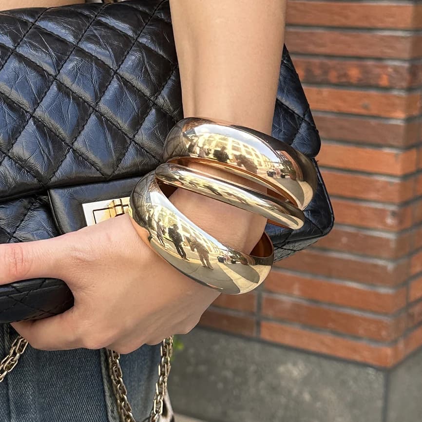 PuRui-Bracelets larges et épais pour femmes, punk, lisse, déclaration de mode, gros bracelet en méta