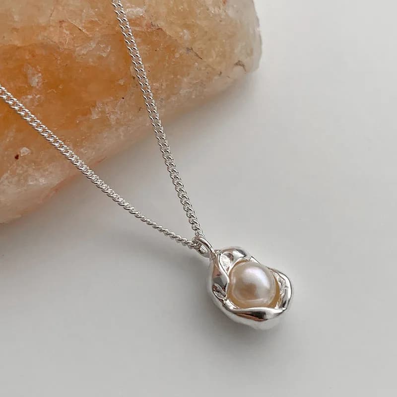 Collier de Perles Géométriques en Argent pour Femme, Design Simple, Niche, Vent Froid, Lumière, Luxe