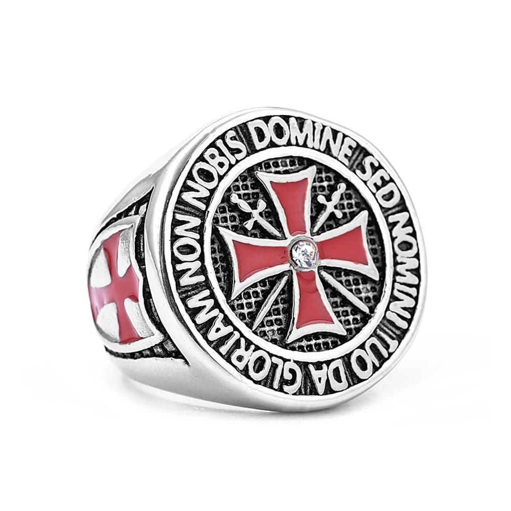 RapMetal-Bague croix rouge croisé pour hommes et garçons, acier inoxydable, chevaliers templiers dom