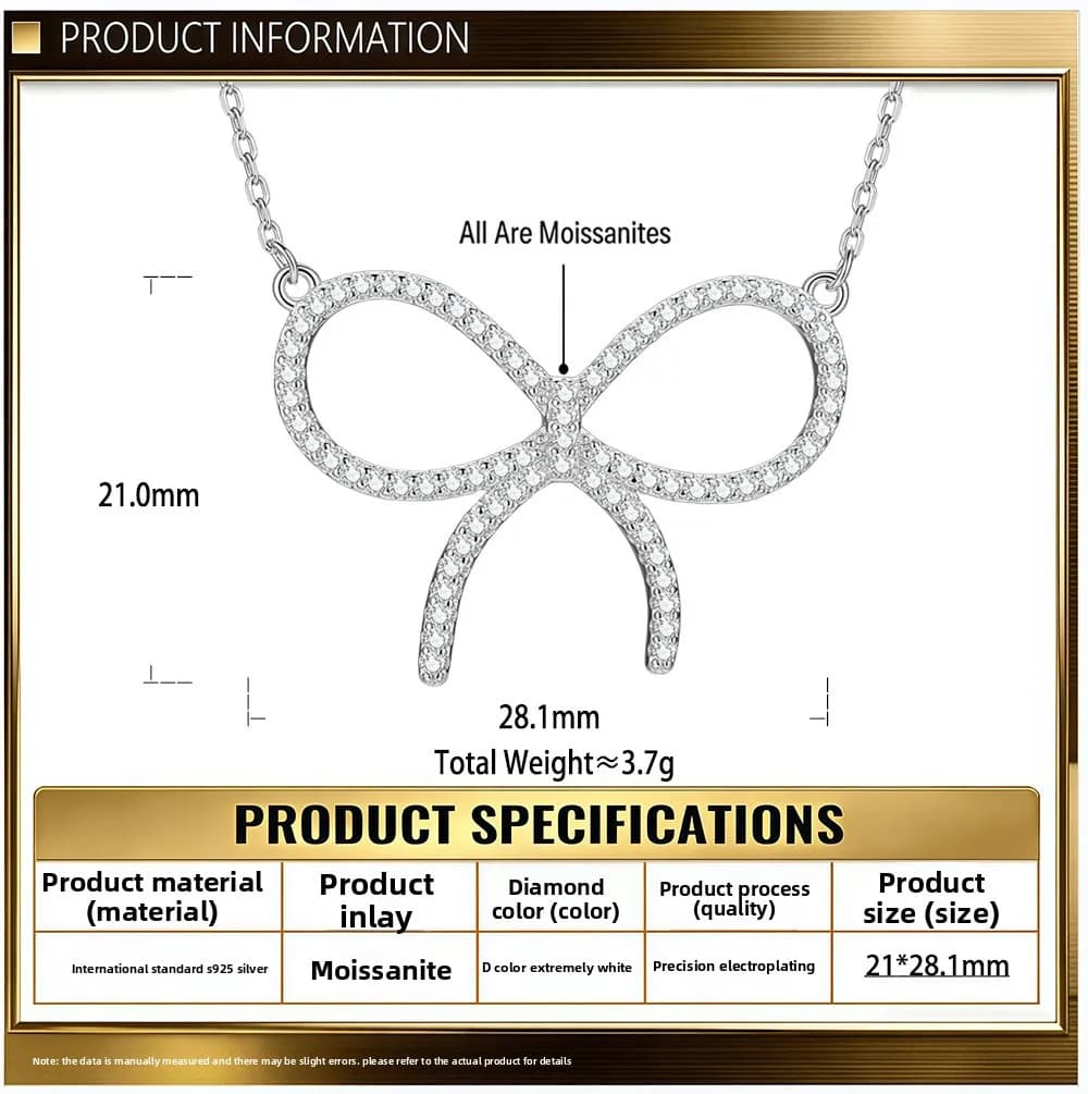 Collier en argent S925 avec grand nœud entièrement serti de diamants pour femme, bijou abordable de 